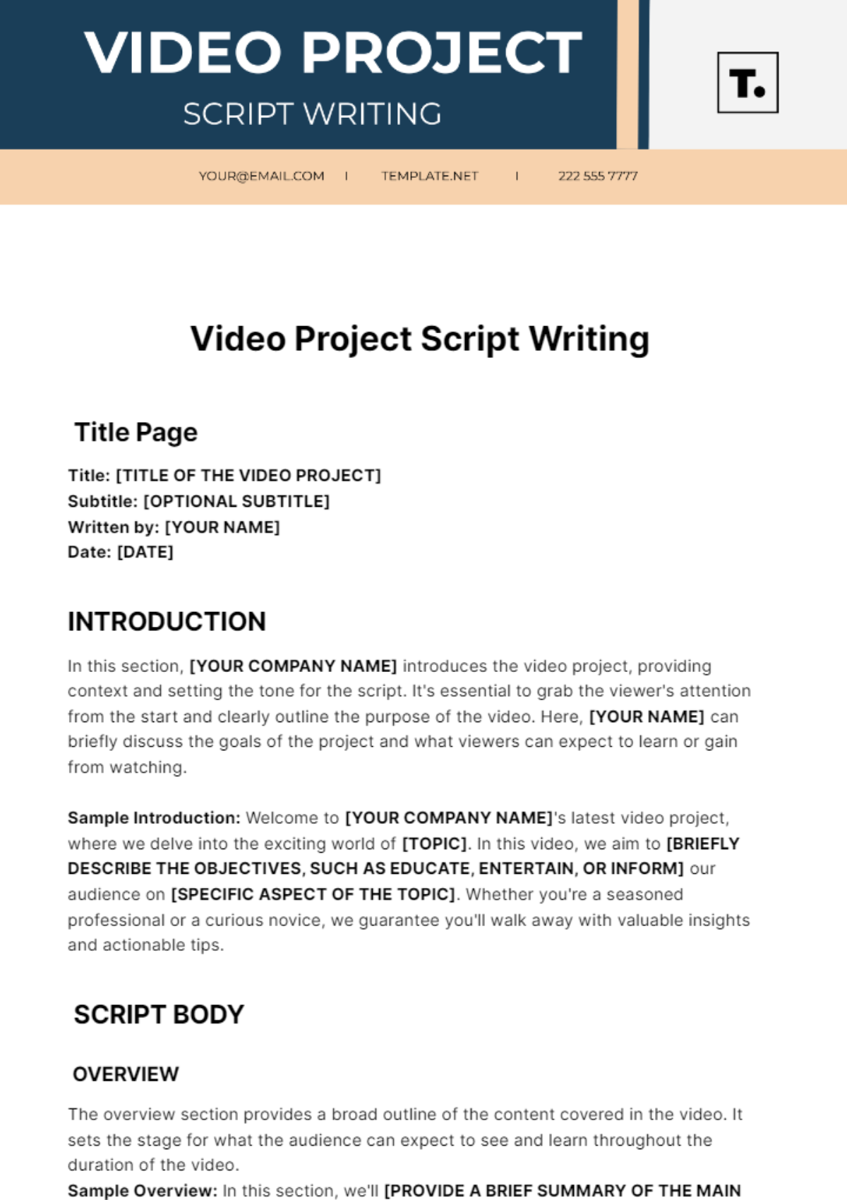 Video Project Script Writing Template