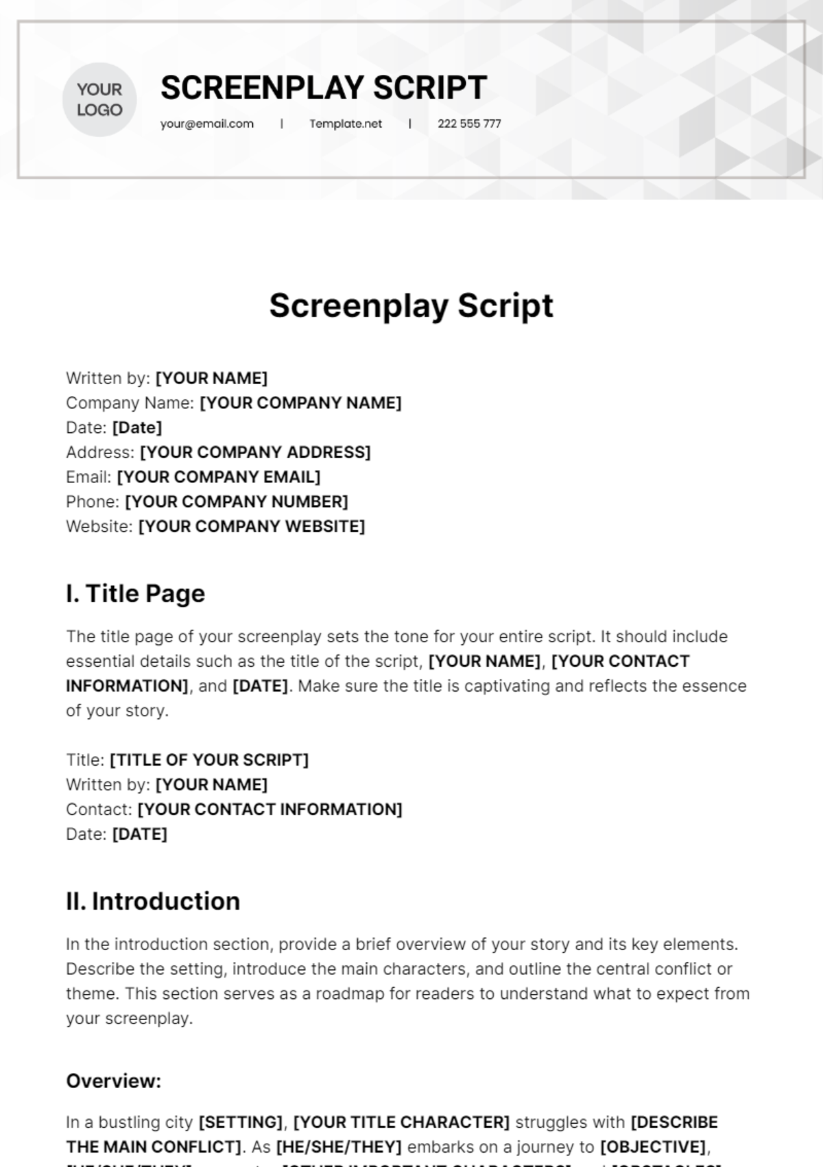Free Screenplay Script Template