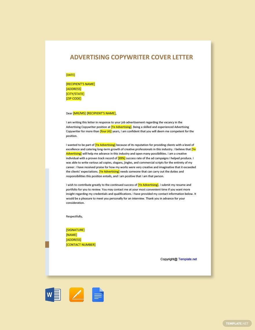 Advertising Copywriter Cover Letter