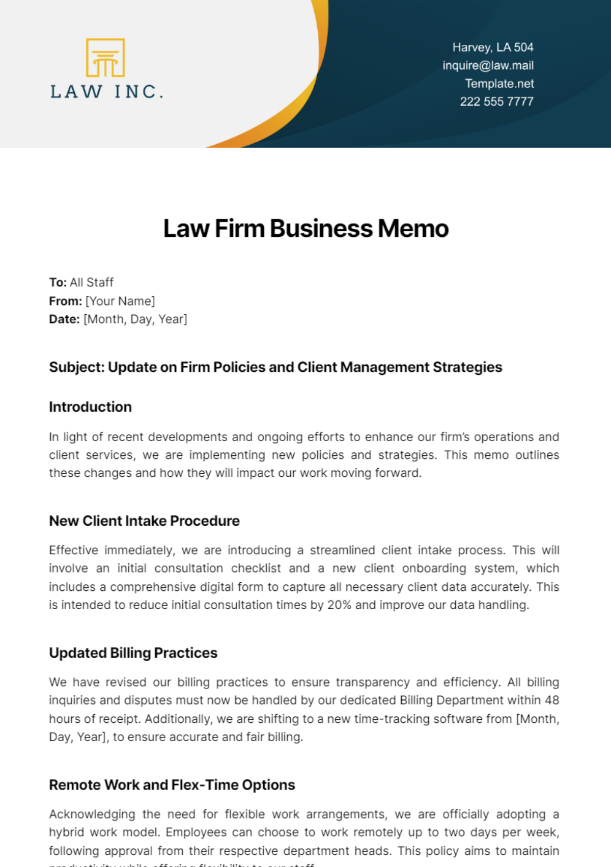 Law Firm Business Memo Template
