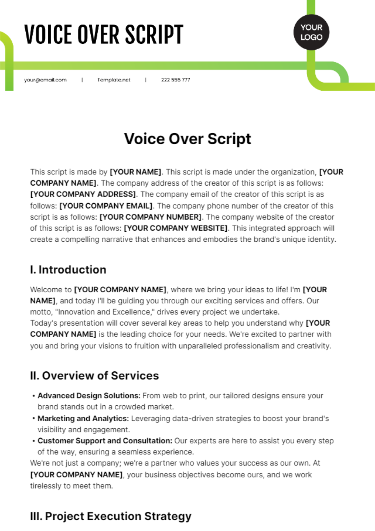 Free Voice Over Script Template