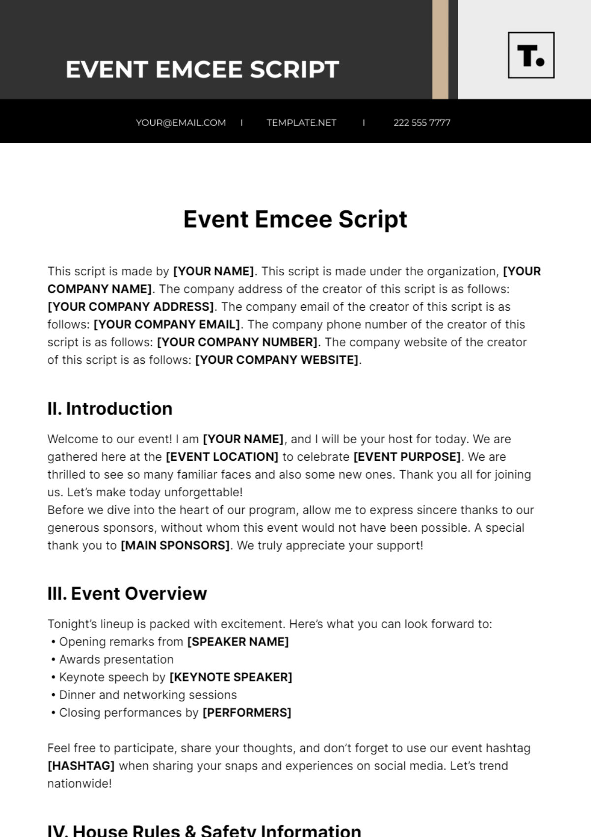 Free Event Emcee Script Template