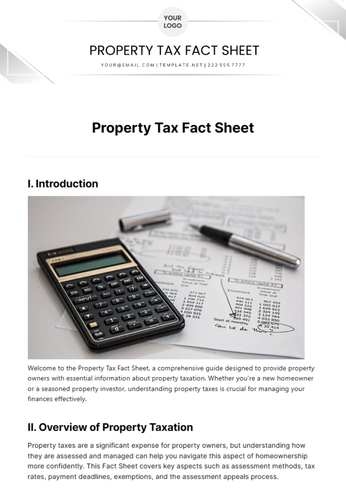 Free Property Tax Fact Sheet Template