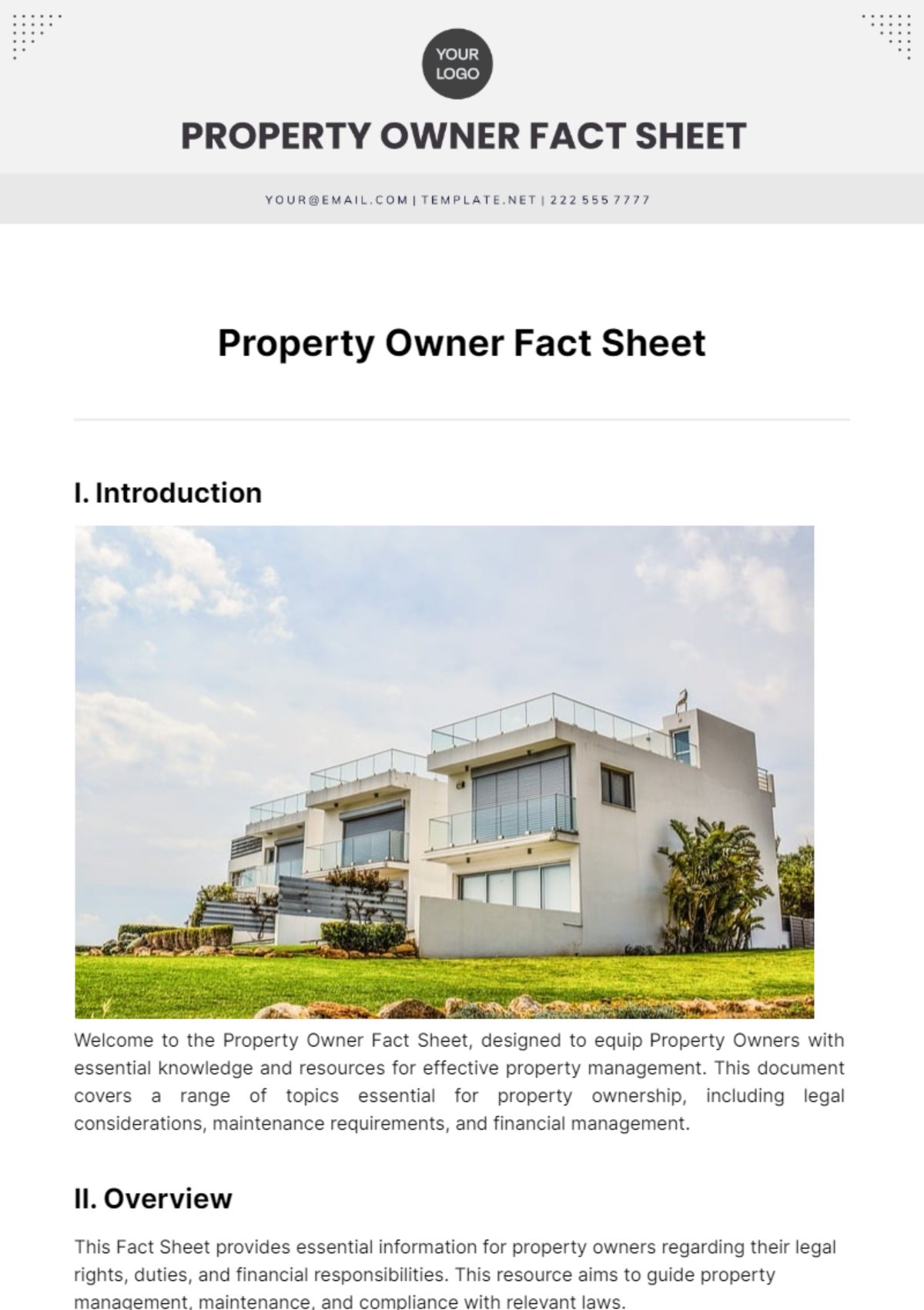 Property Owner Fact Sheet Template