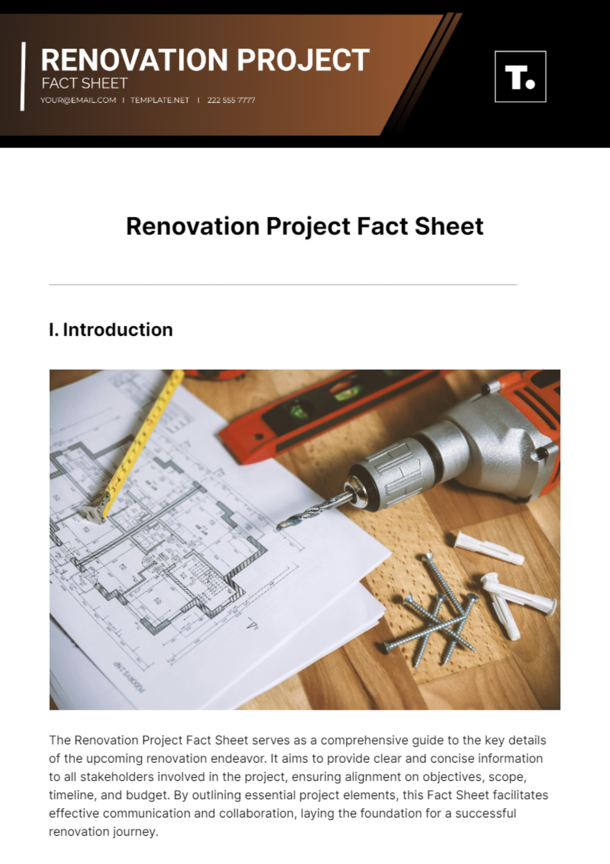 Free Renovation Project Fact Sheet Template