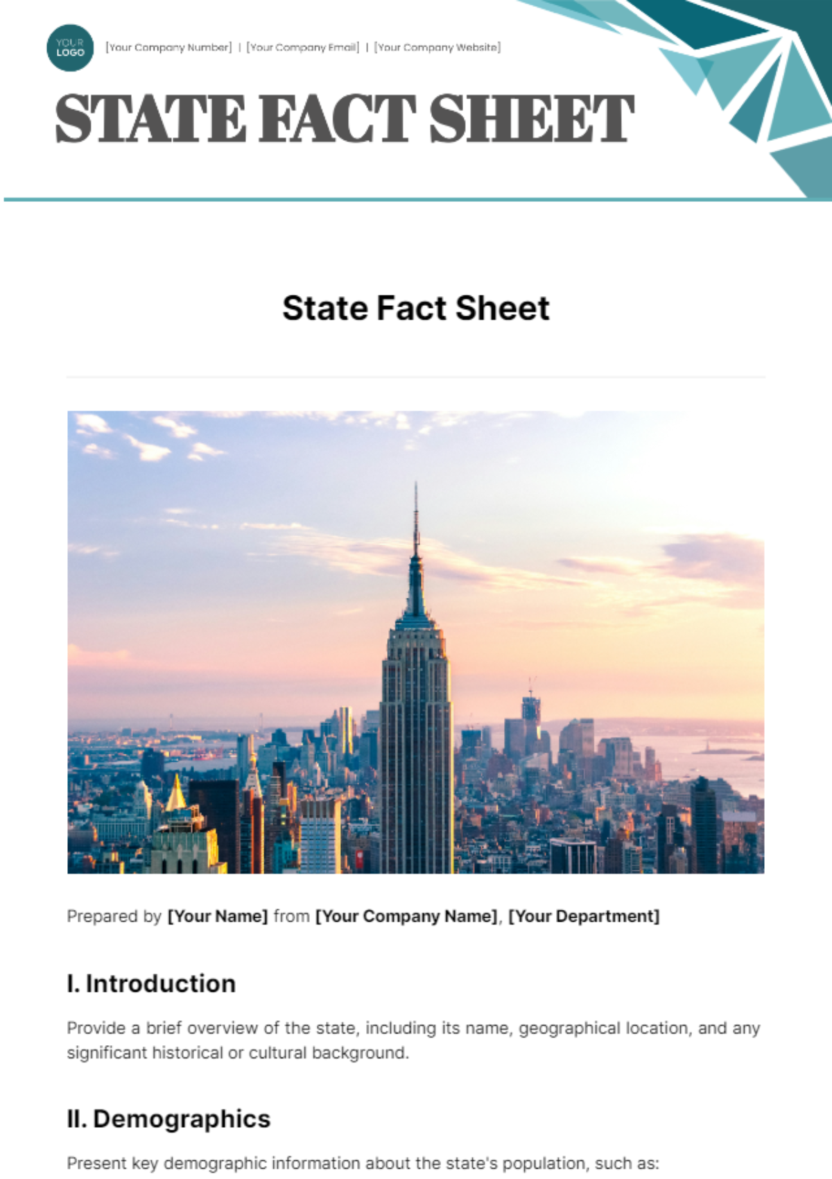 Free State Fact Sheet Template