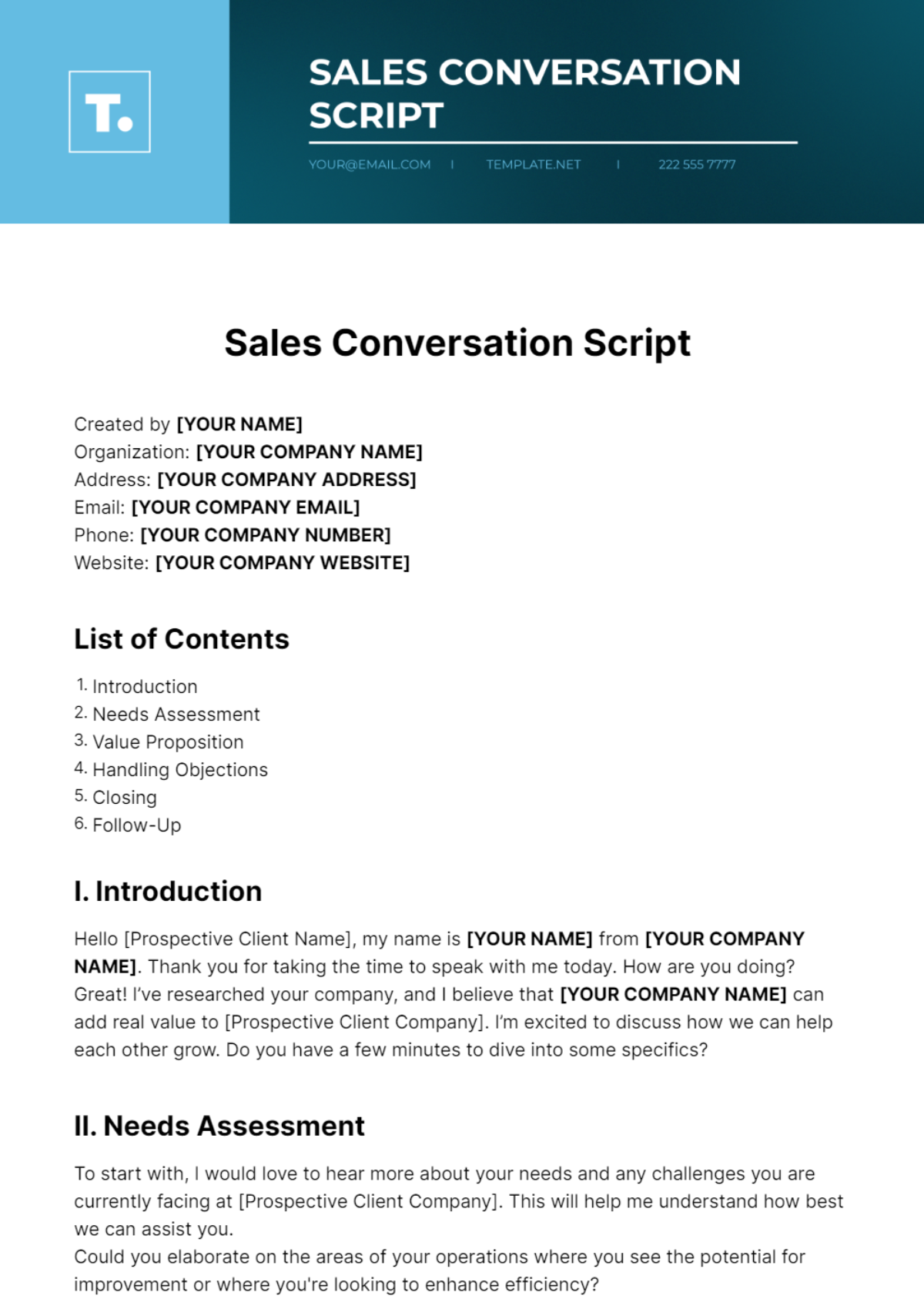 Free Sales Conversations Script Template
