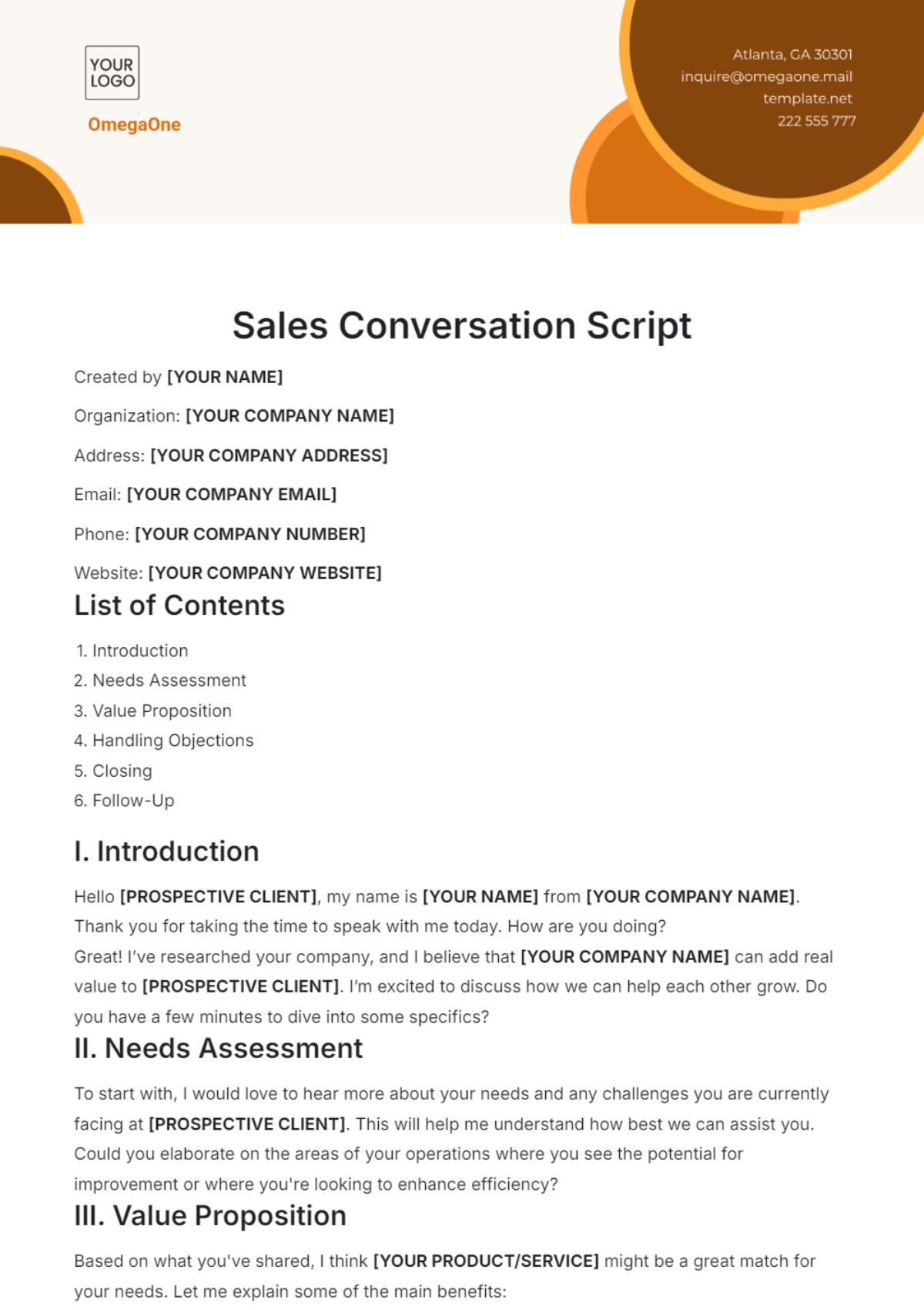 Sales Conversations Script Template - Edit Online & Download