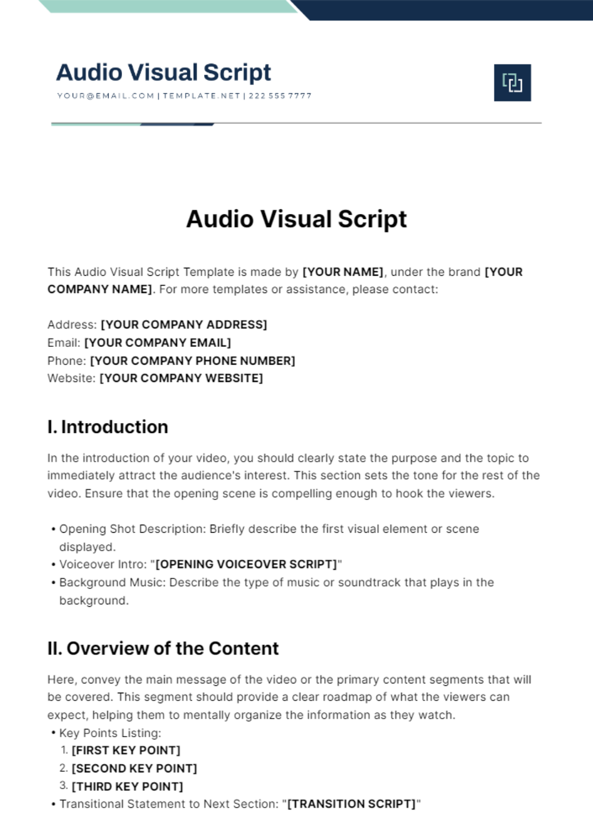 Free Audio Visual Script Template