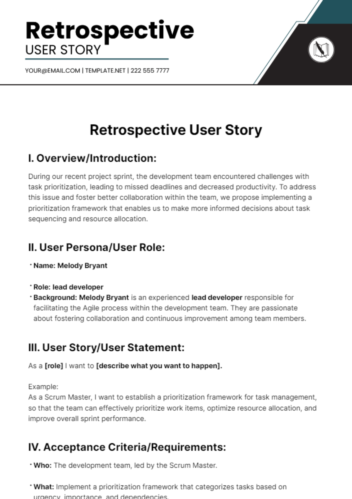 Free Retrospective User Story Template