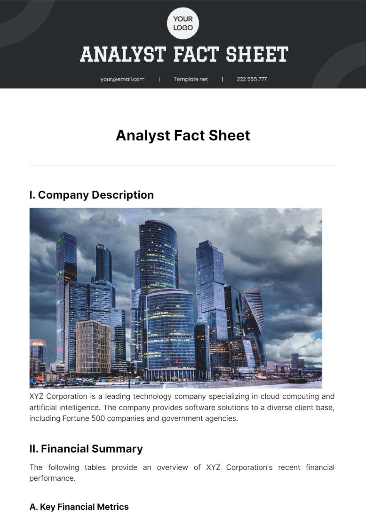 Analyst Fact Sheet Template