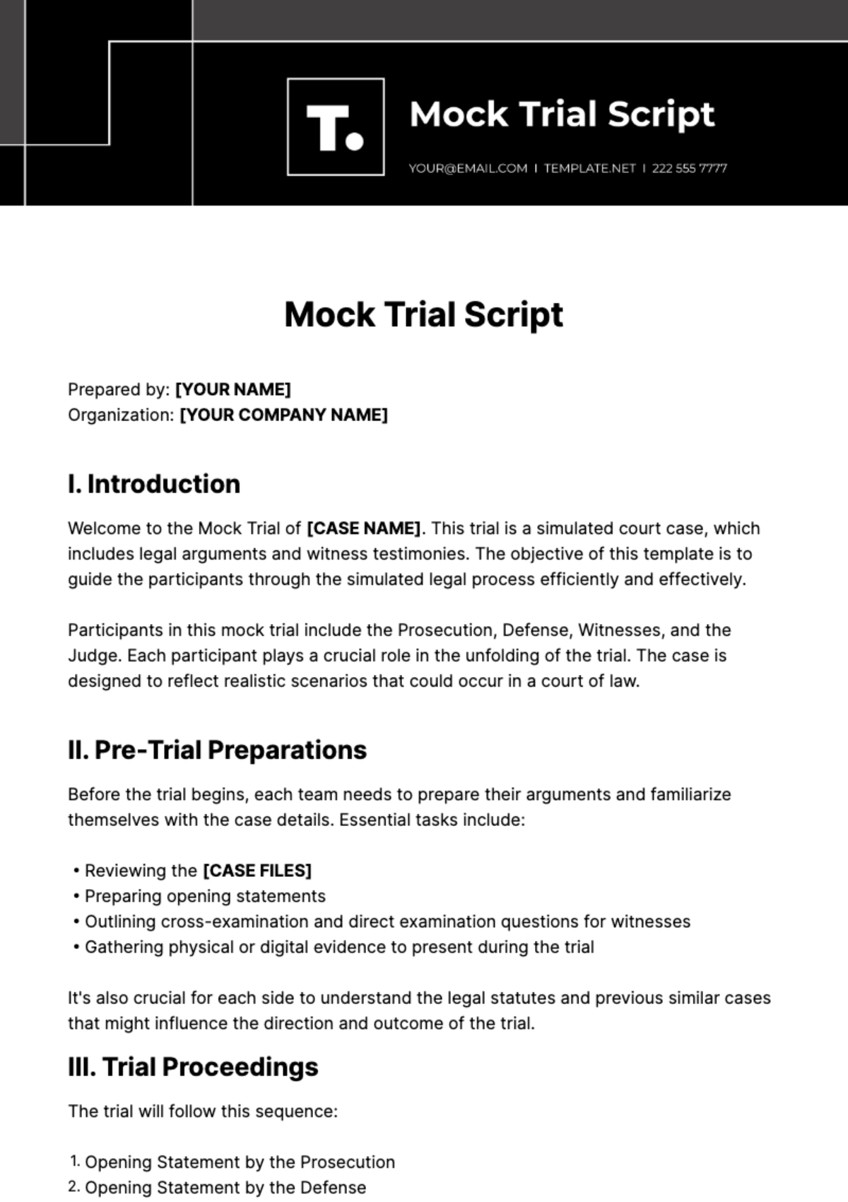 Mock Trial Script Template