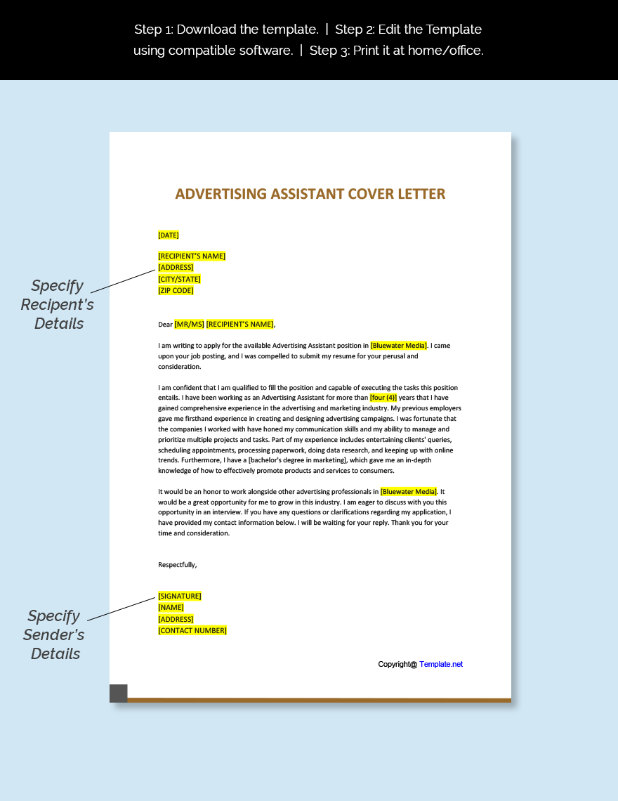 Advertising Assistant Cover Letter