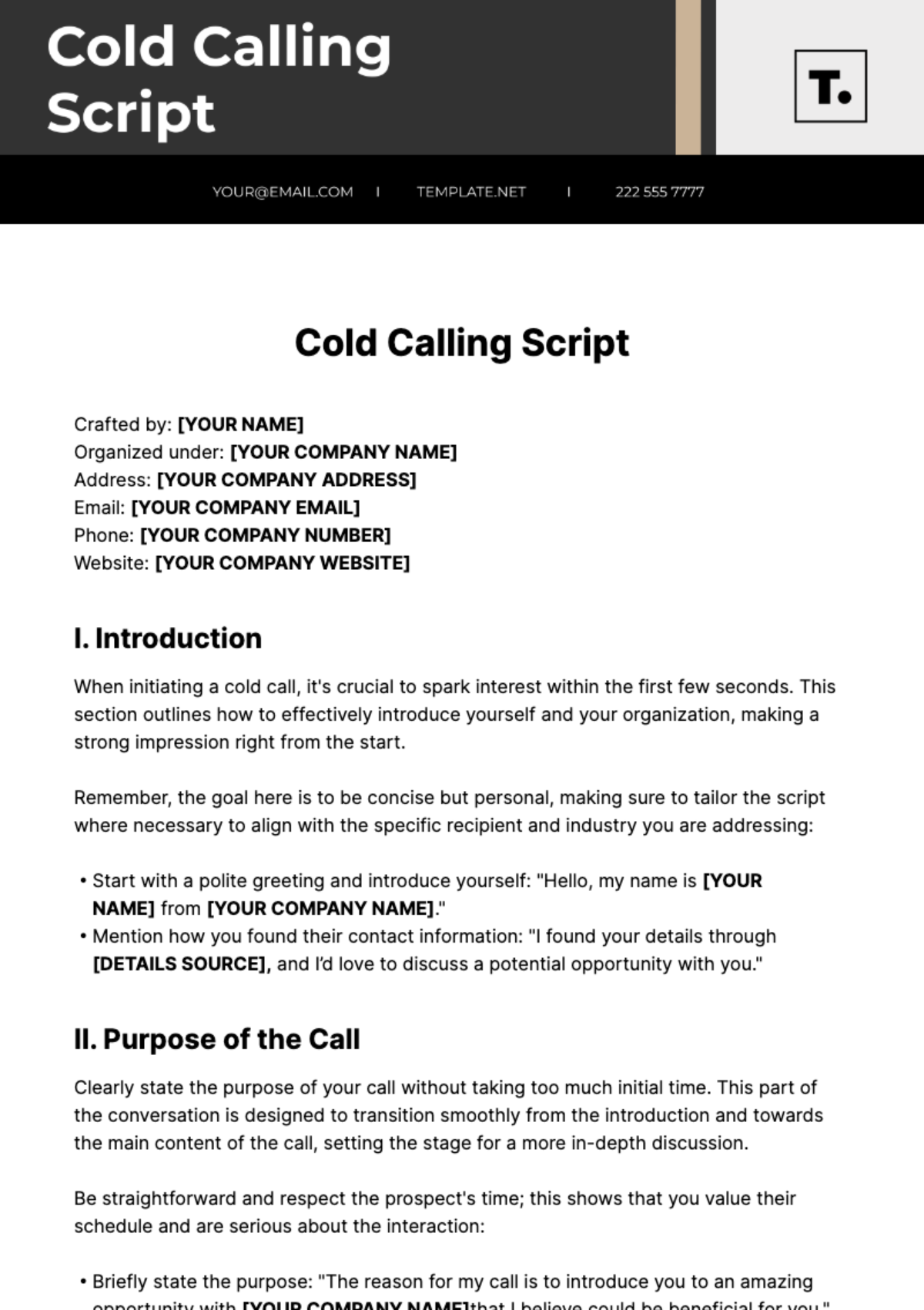 Free Cold Calling Script Template