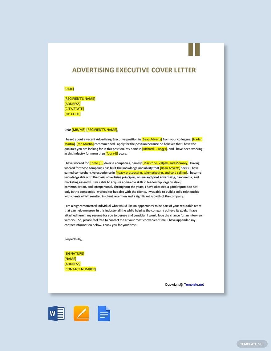 Advertising Executive Cover Letter Template
