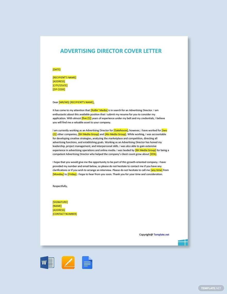 Free Advertising Director Cover Letter Template