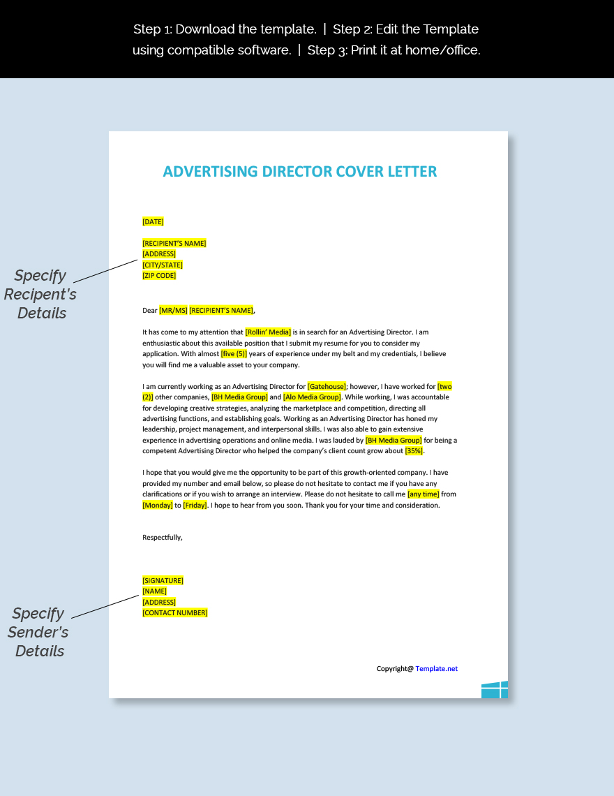 Advertising Director Cover Letter