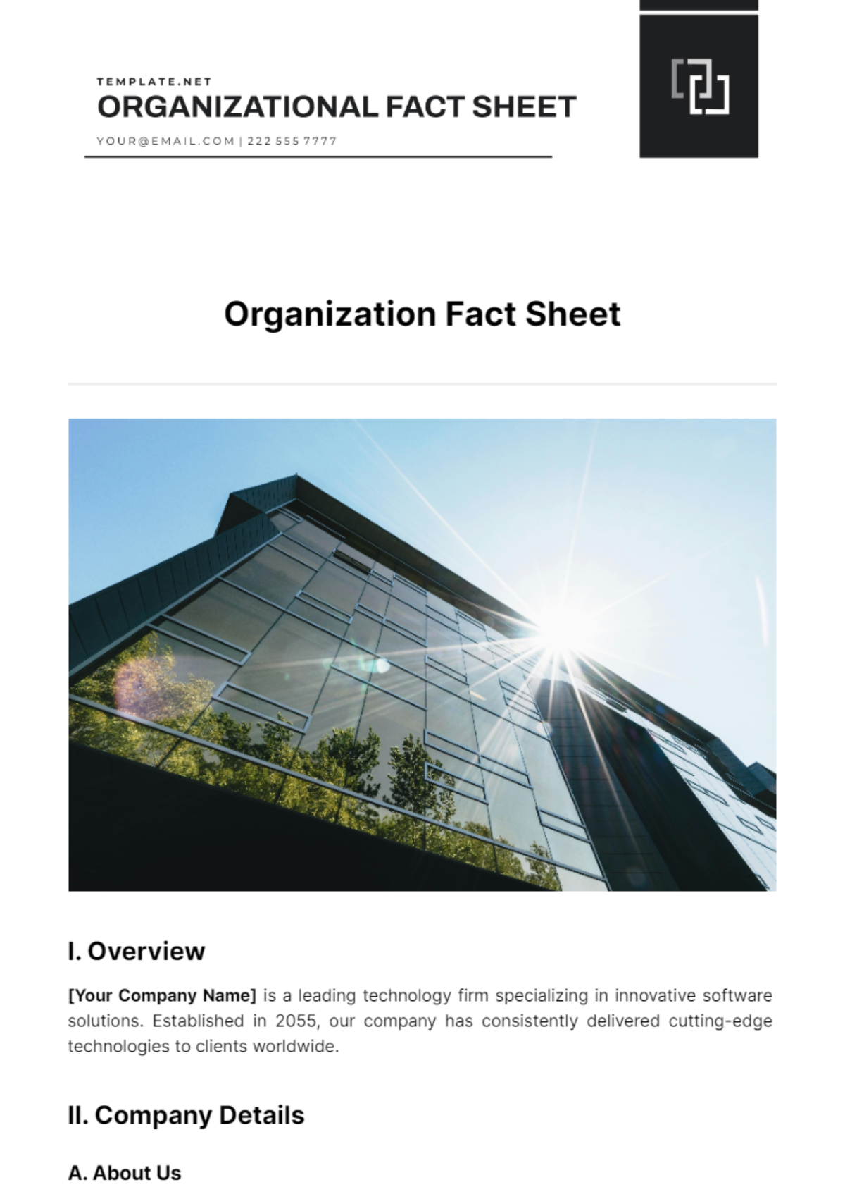 Organizational Fact Sheet Template