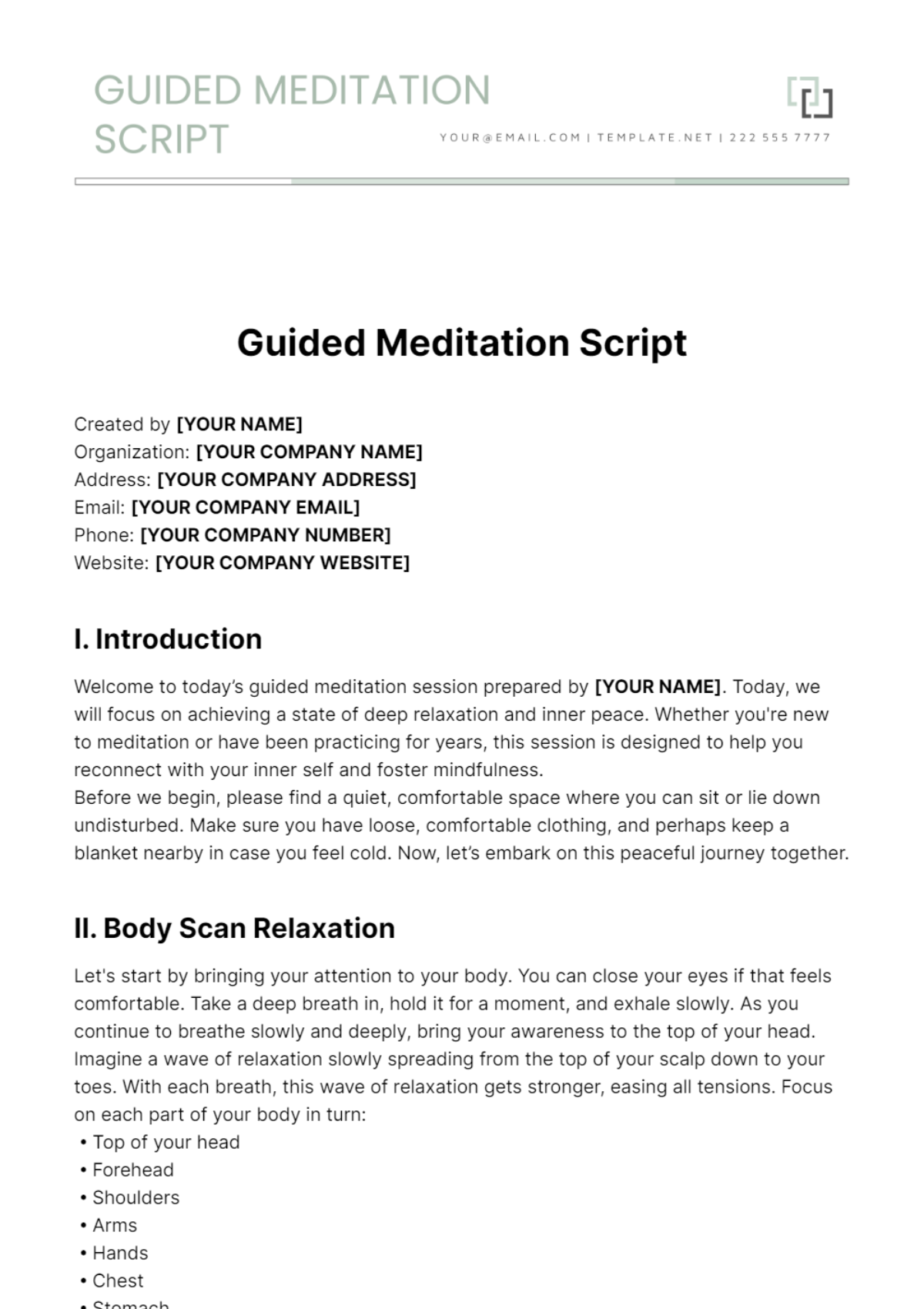 Free Guided Meditation Script Template