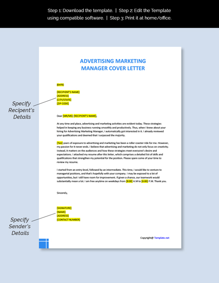 Advertising Marketing Manager Cover Letter Template