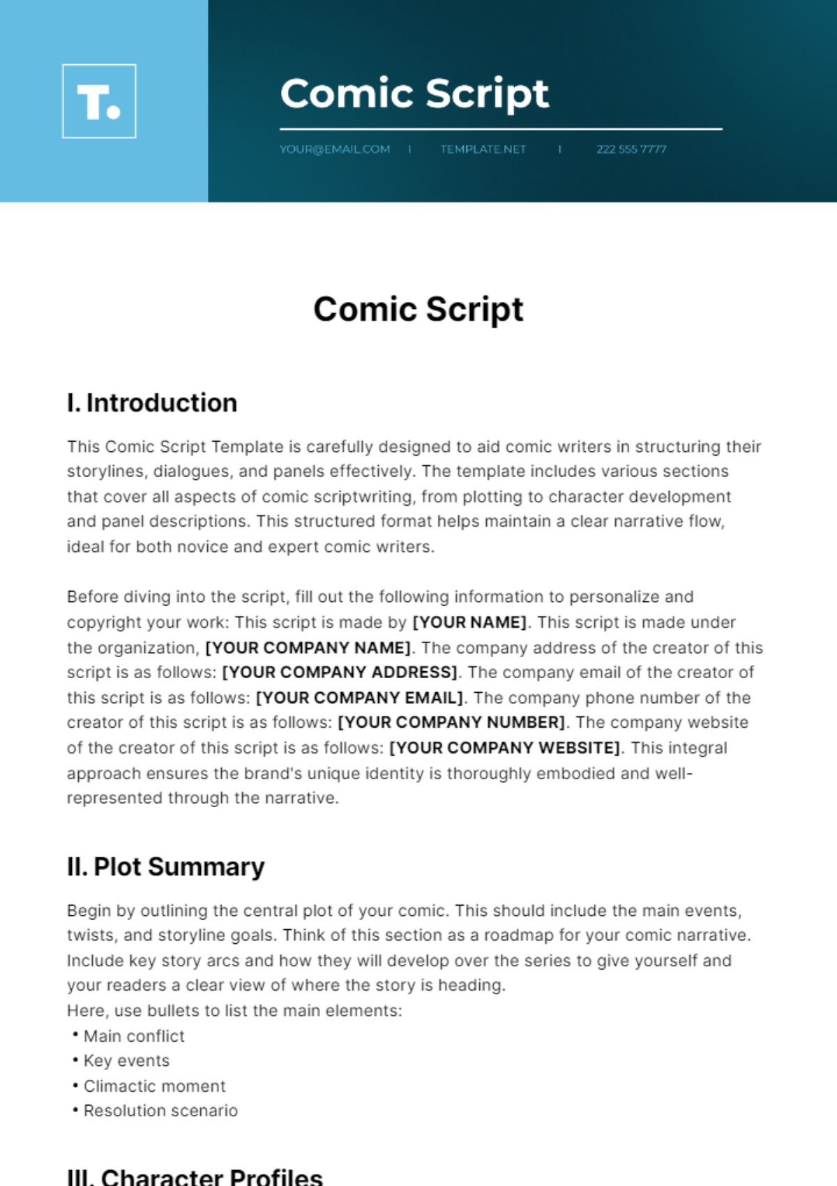 Comic Script Template