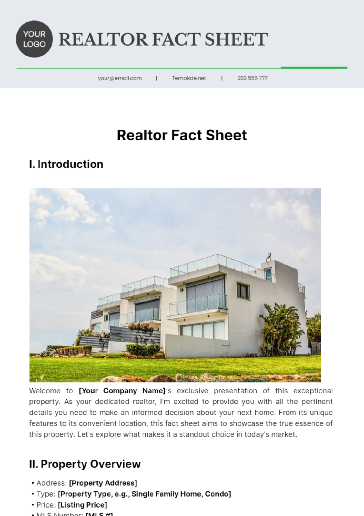 Realtor Fact Sheet Template
