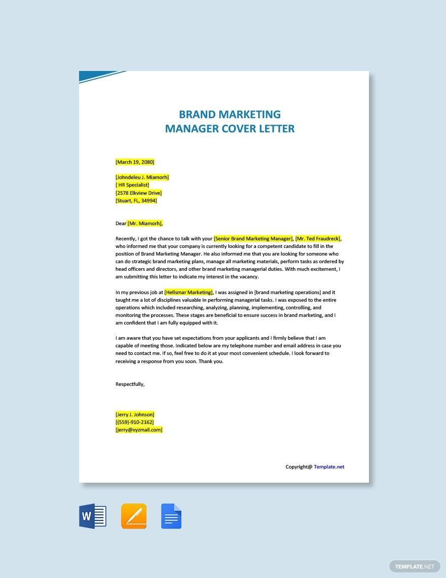 Brand Marketing Manager Cover Letter Template
