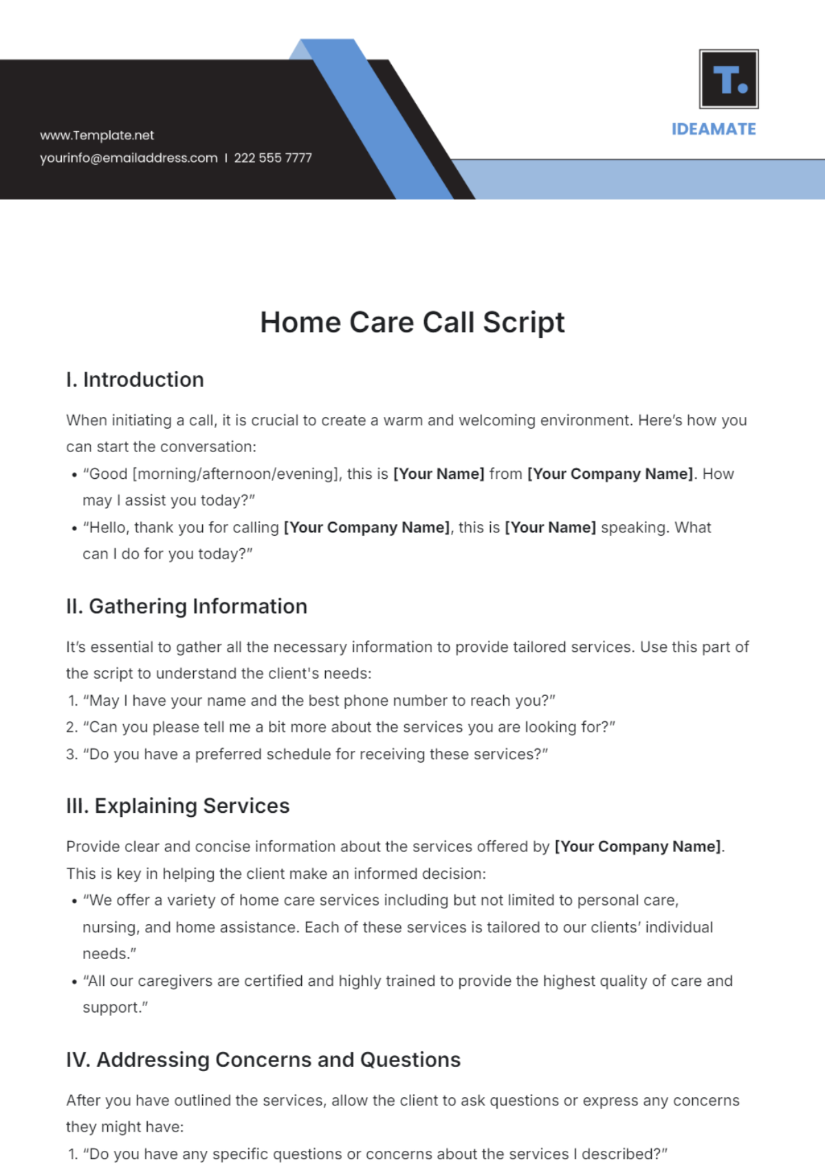 Home Care Call Script Template - Edit Online & Download