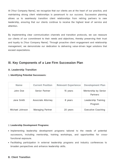 Free Law Firm Succession Planning Strategy Template to Edit Online
