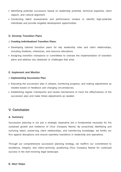 Free Law Firm Succession Planning Strategy Template to Edit Online