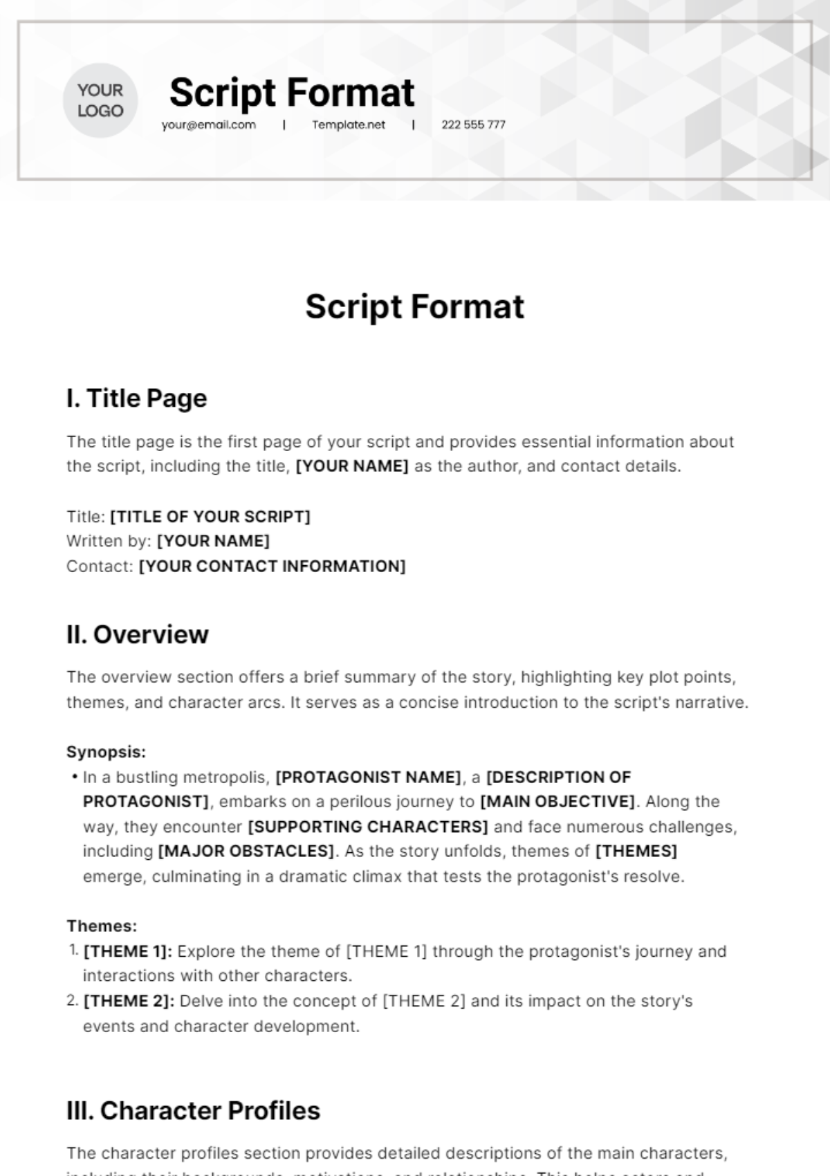 Free Script Format Template