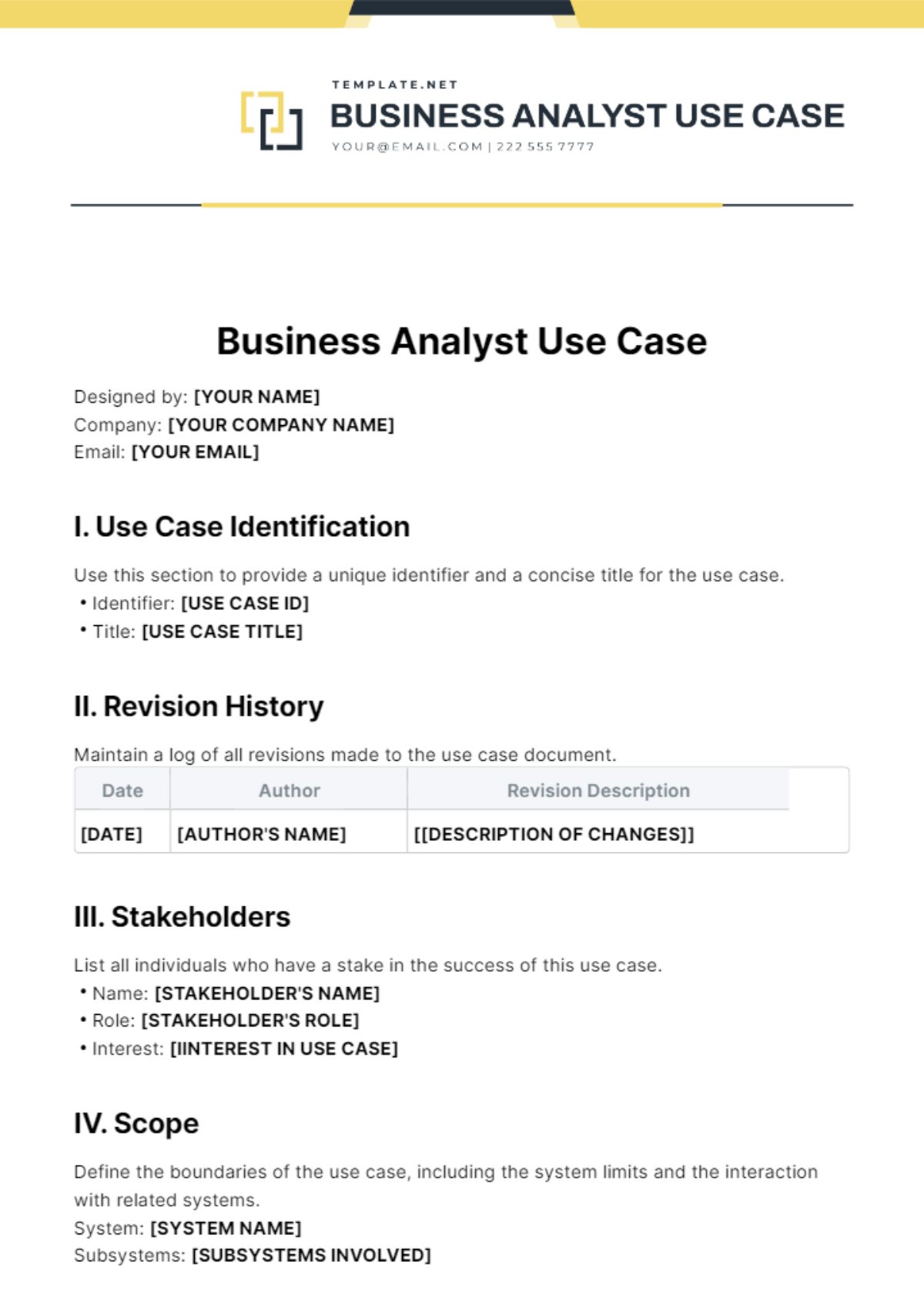 Business Analyst Use Case Template