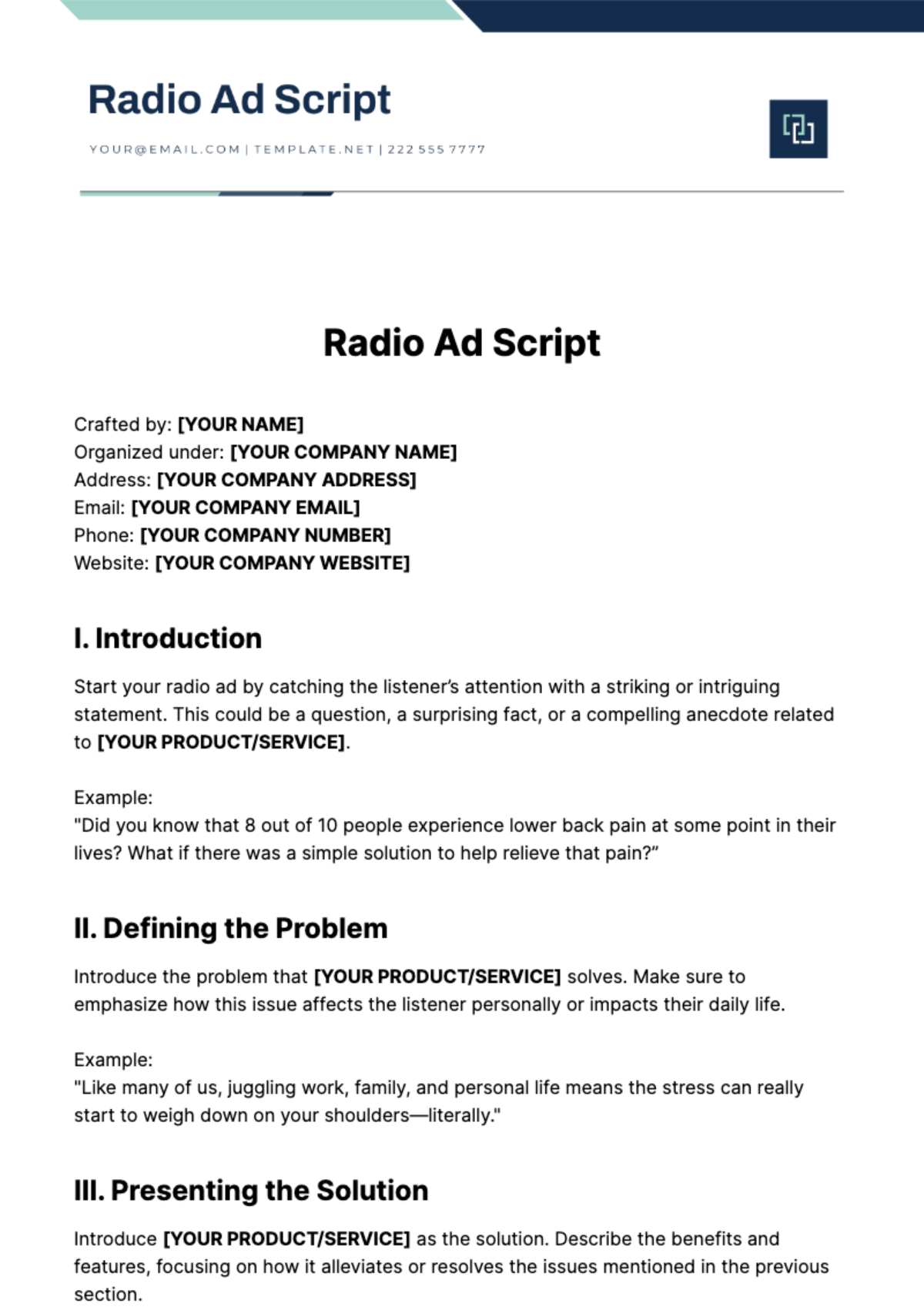 Radio Ad Script Template
