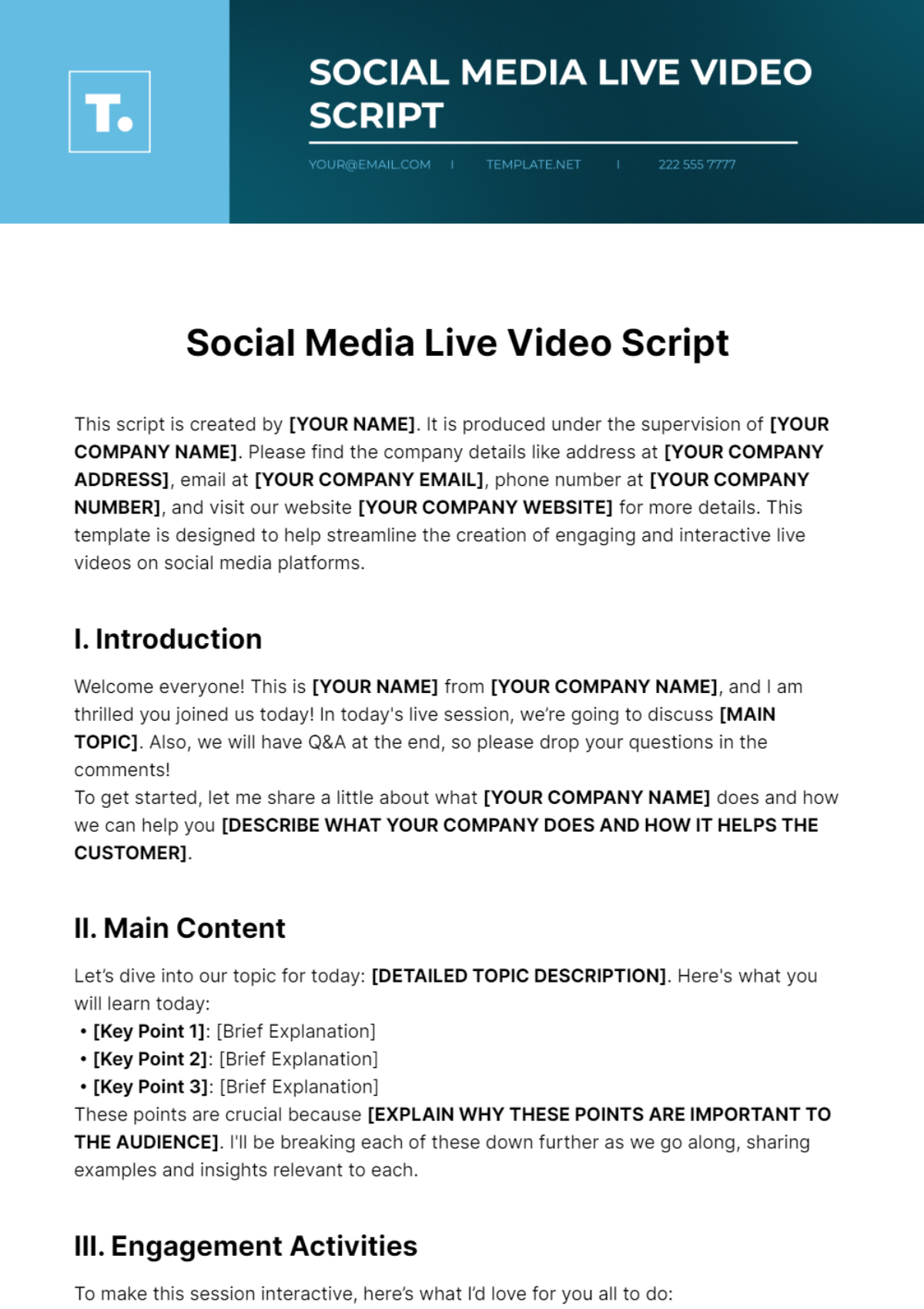 Free Social Media Live Video Script Template