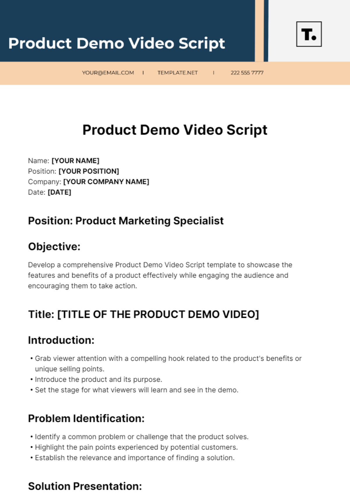 Product Demo Video Script template