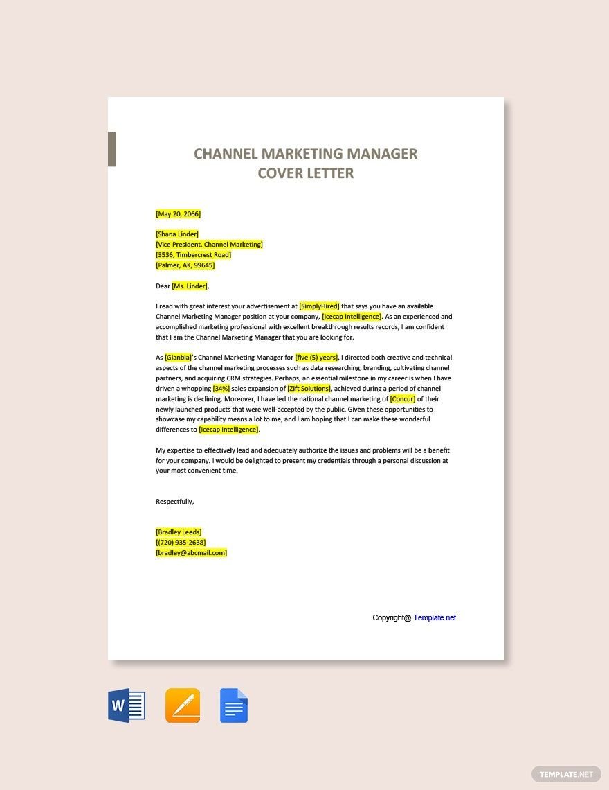 Channel Marketing Manager Cover Letter Template
