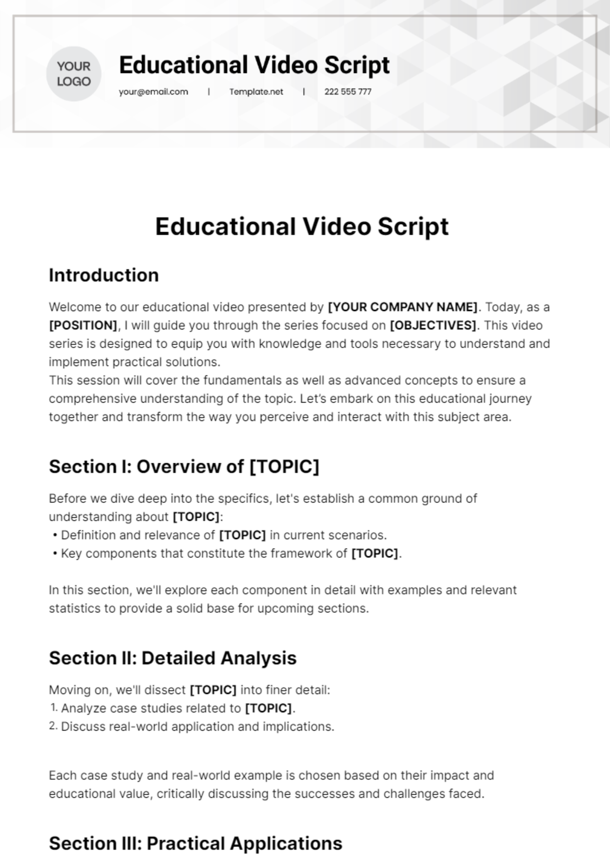 Free Educational Video Script Template
