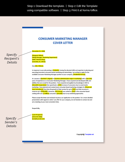 Consumer Marketing Manager Cover Letter Template