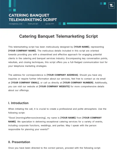 Free Catering Banquet Telemarketing Script Template to Edit Online