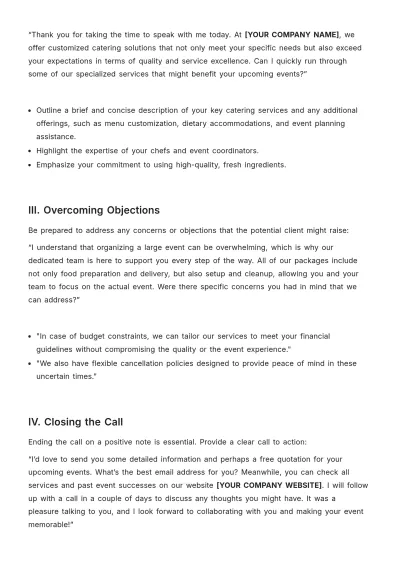 Free Catering Banquet Telemarketing Script Template to Edit Online