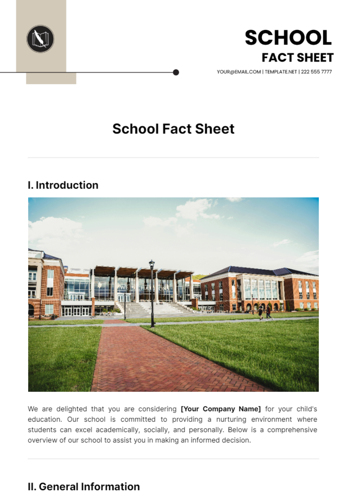 School Fact Sheet Template