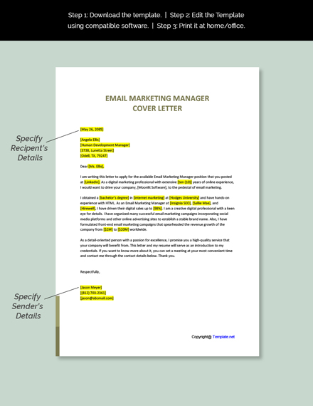 Email Marketing Manager Cover Letter Template - Google Docs, Word ...