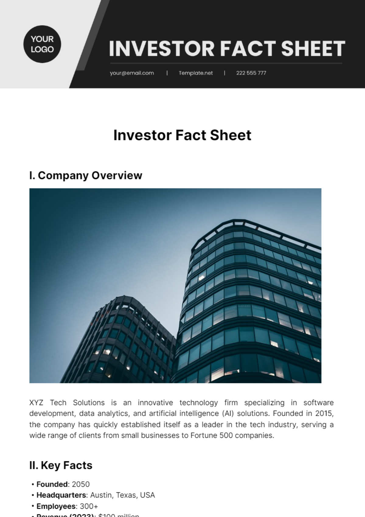 Investor Fact Sheet Template