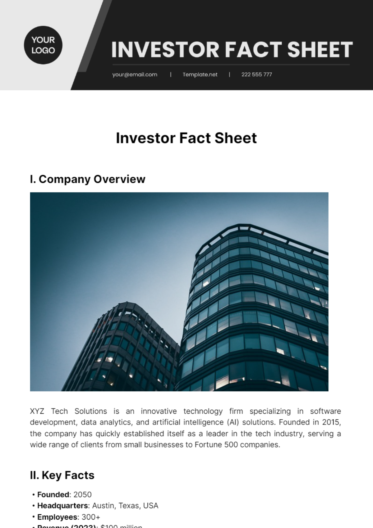 Investor Fact Sheet Template - Edit Online & Download