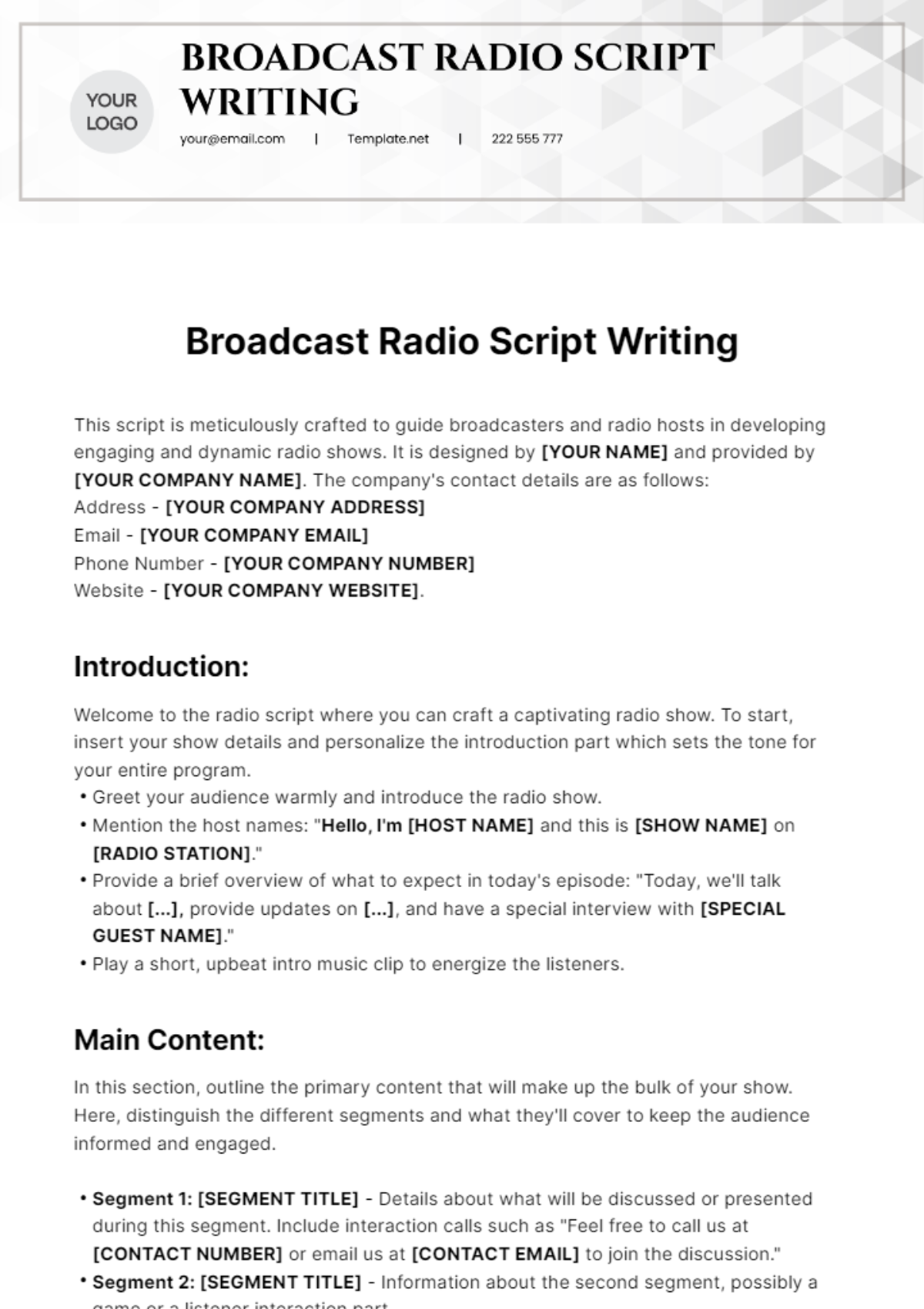 Free Broadcast Radio Script Writing Template - Edit Online & Download ...