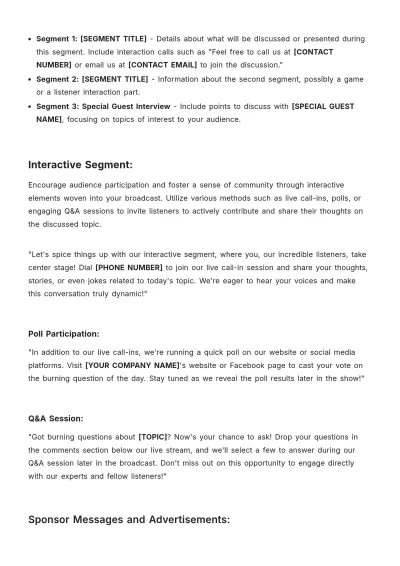 Free Broadcast Radio Script Writing Template to Edit Online