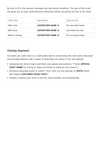 Free Broadcast Radio Script Writing Template to Edit Online