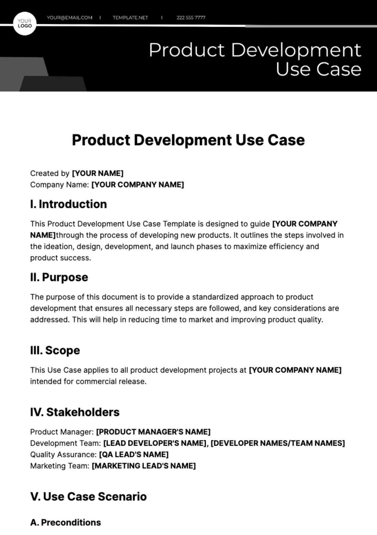 Product Development Use Case Template