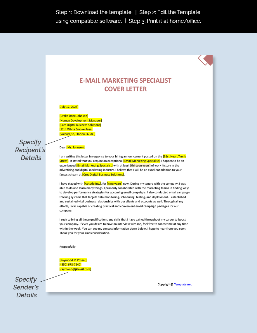 E-mail Marketing Specialist Cover Letter