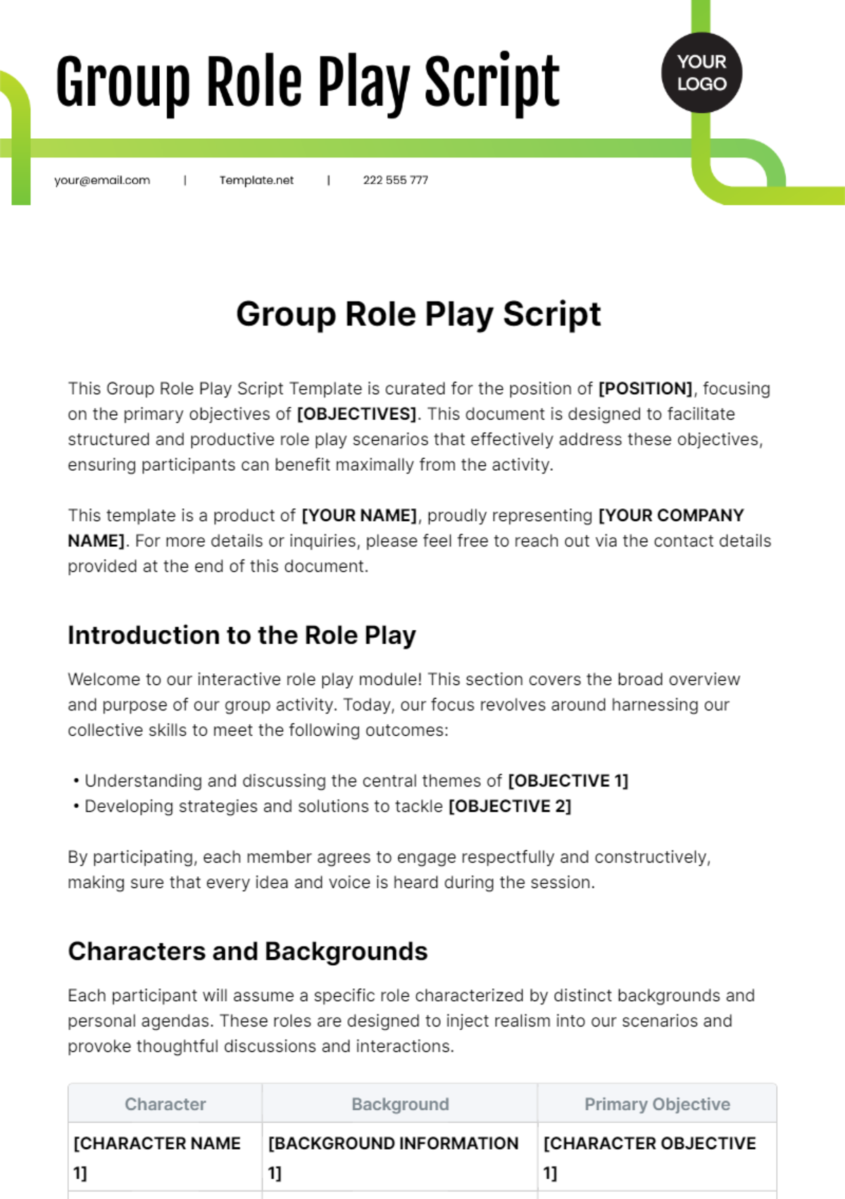 Group Script for Role Play Template